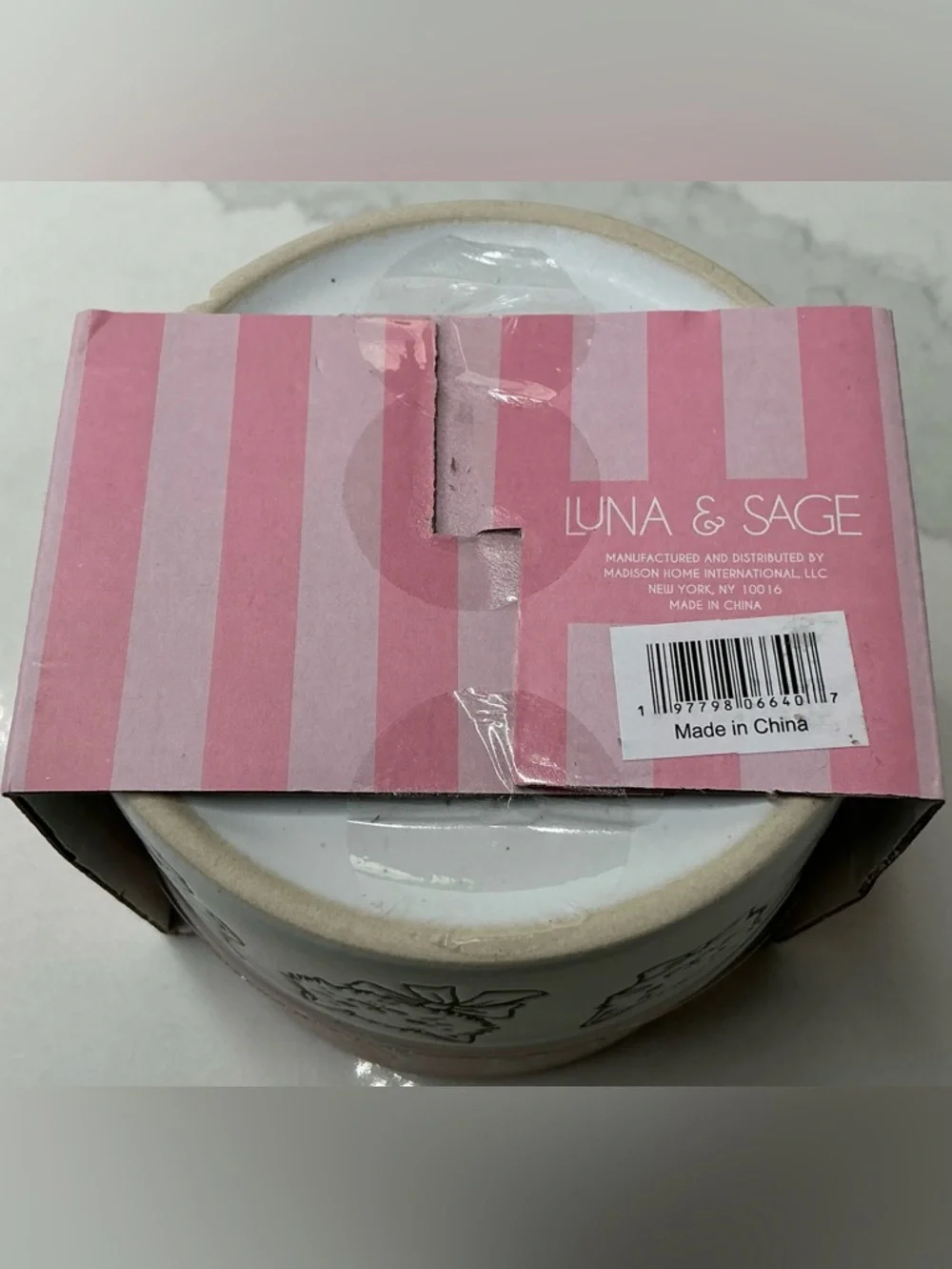 Luna & Sage PET BOWL CAT FACE WITH BOW PINK& IVORY NEW